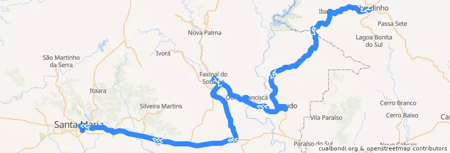 Mapa del recorrido Sobradinho → Santa Maria via Três Vendas de la línea  en Região Geográfica Imediata de Santa Maria.
