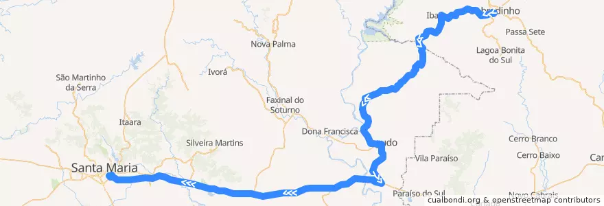 Mapa del recorrido Sobradinho → Santa Maria via Vila Rosa de la línea  en Região Geográfica Imediata de Santa Maria.