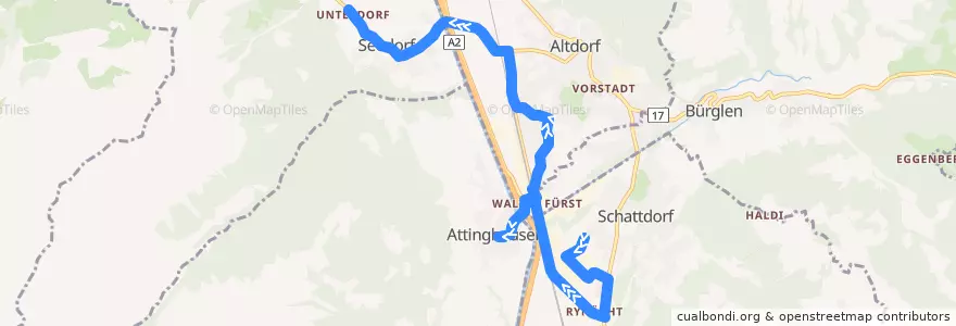 Mapa del recorrido Bus 4: Schattdorf, Rüttigarten => Seedorf UR, Schloss A Pro de la línea  en Uri.