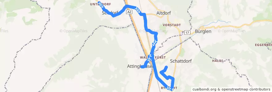 Mapa del recorrido Bus 4: Seedorf UR, Schloss A Pro => Schattdorf, Rüttigarten de la línea  en Ури.