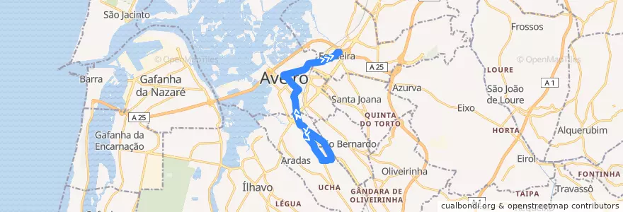 Mapa del recorrido Linha 9: Esgueira => Aradas de la línea  en آويرو.