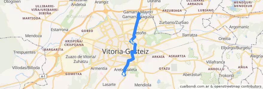 Mapa del recorrido L9 Aretxabaleta → Gamarra de la línea  en Vitoria-Gasteiz.