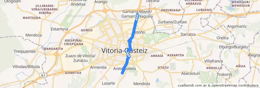 Mapa del recorrido L9 Gamarra → Aretxabaleta de la línea  en Vitoria-Gasteiz.