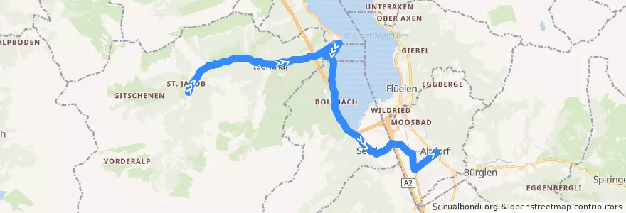 Mapa del recorrido Bus 405: Isenthal, Seilbahn St. Jakob => Altdorf UR, Post de la línea  en Uri.