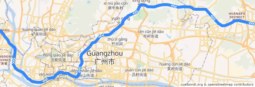 Mapa del recorrido 广州地铁6号线（香雪→浔峰岗） de la línea  en Гуанчжоу.