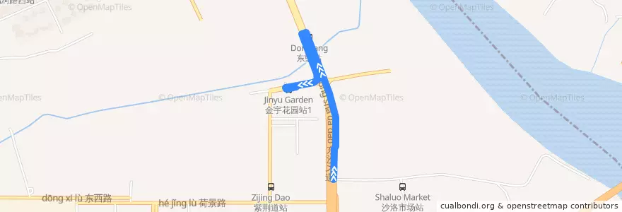 Mapa del recorrido 417路(沙洛村总站-金宇花园总站) de la línea  en 东沙街道.