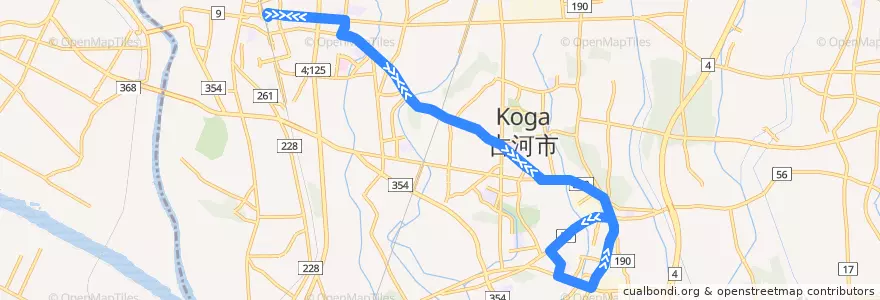 Mapa del recorrido JRバス東古河線31系統 古河駅⇒駒羽根循環 de la línea  en 古河市.