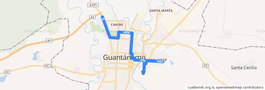 Mapa del recorrido Ruta 7: San Justo => Vocacional de la línea  en Ciudad de Guantánamo.