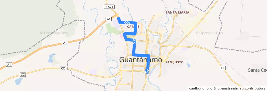 Mapa del recorrido Ruta 5: Parque 24 Febrero => Vocacional de la línea  en Ciudad de Guantánamo.