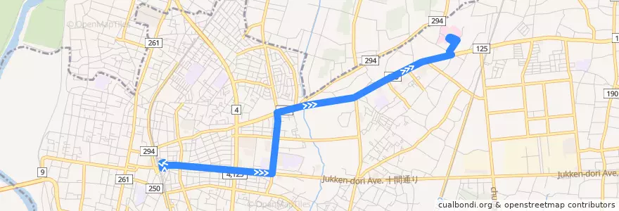 Mapa del recorrido 茨急バス 古河駅東口⇒古河第一高校⇒友愛記念病院 de la línea  en Koga.