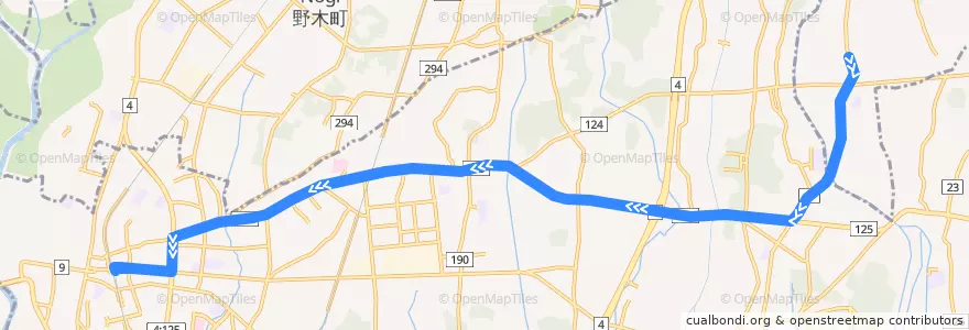Mapa del recorrido 茨急バス 北茂呂車庫⇒東牛ヶ谷⇒古河駅東口 de la línea  en Koga.