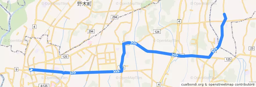 Mapa del recorrido 茨急バス 古河駅東口⇒丘里工業団地⇒北茂呂車庫 de la línea  en Koga.