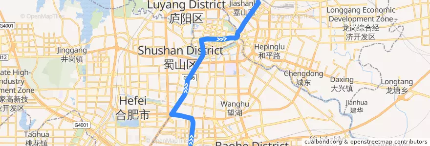 Mapa del recorrido 1路 de la línea  en 合肥市区.