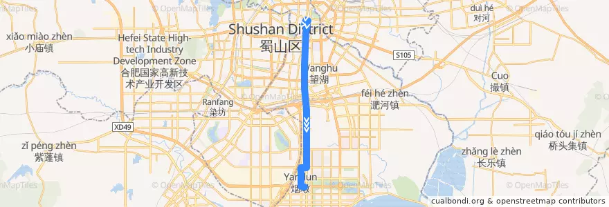 Mapa del recorrido B1路（白班） de la línea  en 包河区 (Baohe).