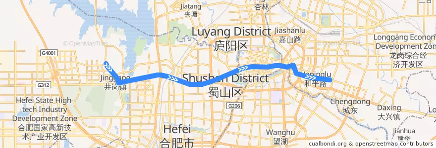 Mapa del recorrido 3路 de la línea  en 合肥市区.