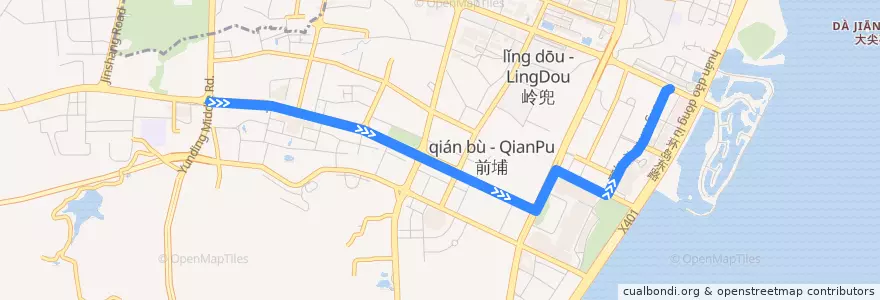 Mapa del recorrido bus 98 de la línea  en 쓰밍구.