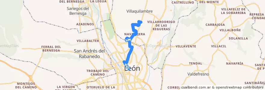 Mapa del recorrido Santo Domingo → Altollano de la línea  en Tierra de León.