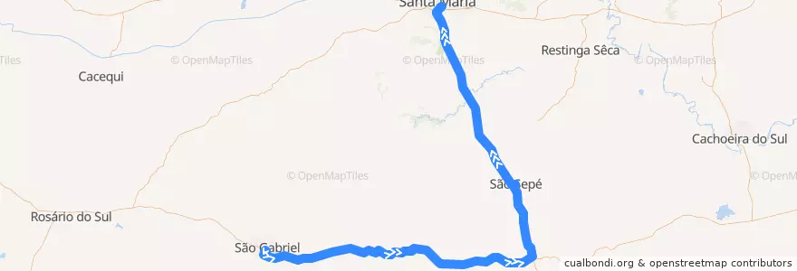 Mapa del recorrido São Gabriel → Santa Maria de la línea  en Região Geográfica Intermediária de Santa Maria.