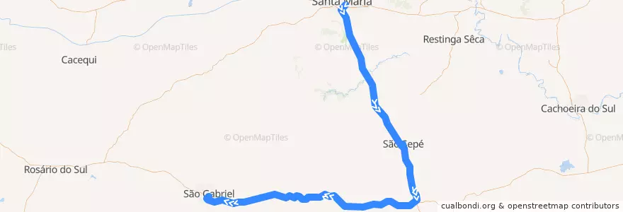 Mapa del recorrido Santa Maria → São Gabriel de la línea  en Região Geográfica Intermediária de Santa Maria.