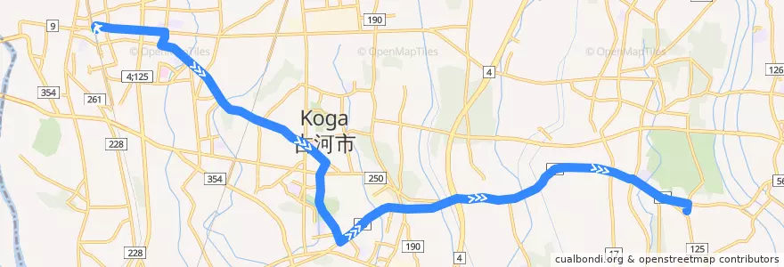 Mapa del recorrido JRバス東古河線51系統 古河駅⇒ネーブルパーク⇒大綱 de la línea  en Koga.