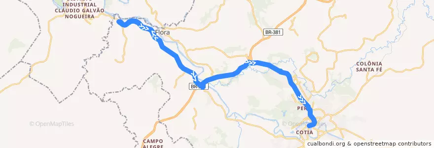 Mapa del recorrido 12 - Flora/Centro via Distrito Industrial de la línea  en Três Corações.
