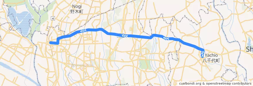 Mapa del recorrido 茨急バス 八千代町役場⇒東牛ヶ谷⇒古河駅東口 de la línea  en Koga.