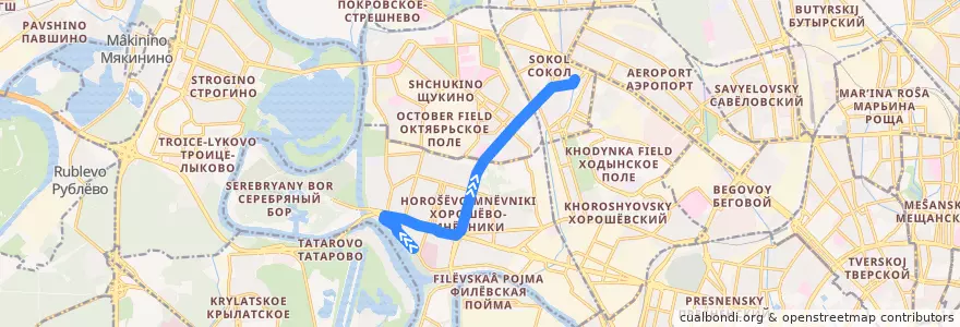 Mapa del recorrido Автобус №691к: Больница №67 - Метро "Сокол" de la línea  en North-Western Administrative Okrug.