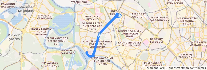 Mapa del recorrido Автобус №691к: Метро "Сокол" - Больница №67 de la línea  en Moskou.