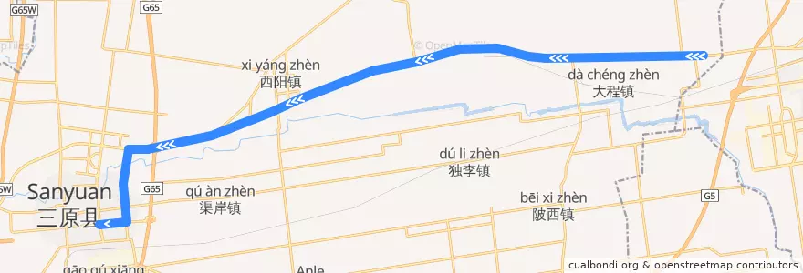Mapa del recorrido 三原108 de la línea  en 三原县.