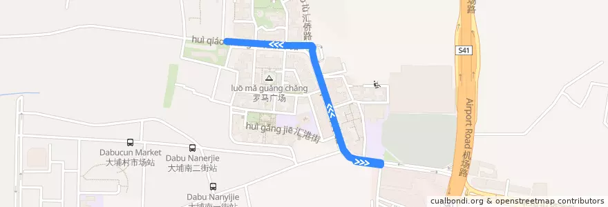 Mapa del recorrido 426路(汇侨南路-小坪村委总站) de la línea  en Baiyun District.