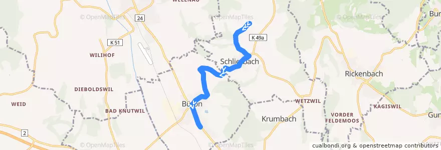 Mapa del recorrido Bus 83 : Schöftland, Bahnhof => Sursee, Bahnhof de la línea  en Luzern.