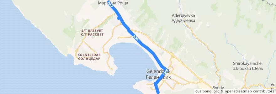 Mapa del recorrido Автобус №7: Марьина роща - ул. Молодежная (Обратный) de la línea  en городской округ Геленджик.