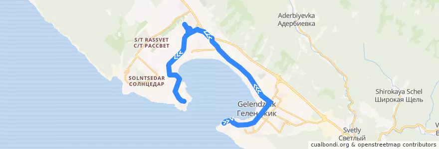 Mapa del recorrido Автобус №5: Толстый мыс - Тонкий мыс (Прямой) de la línea  en городской округ Геленджик.