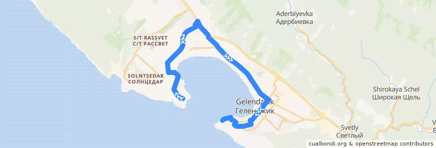 Mapa del recorrido Автобус №5: Тонкий мыс - Толстый мыс (Обратный) de la línea  en городской округ Геленджик.