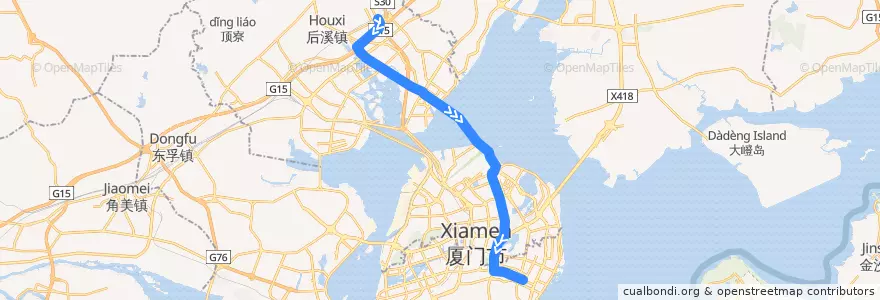 Mapa del recorrido Bus 快6 (BRT): 厦门北站 => 前埔枢纽站 de la línea  en Fujian.