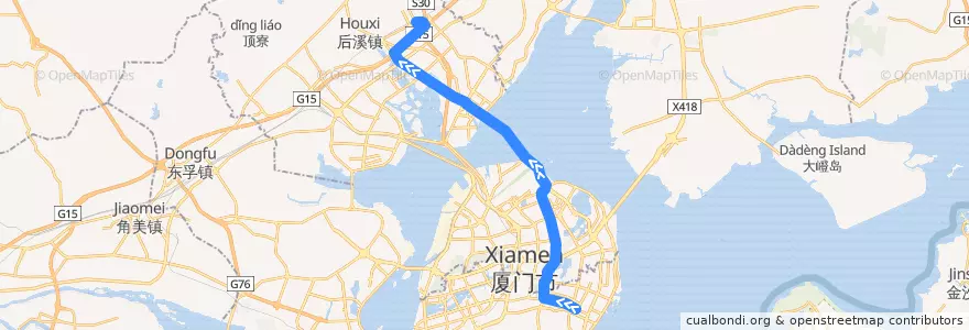 Mapa del recorrido Bus 快6 (BRT): 前埔枢纽站 => 厦门北站 de la línea  en Fujian.
