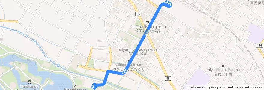 Mapa del recorrido 茨急バス 東武動物公園駅⇒東武動物公園 de la línea  en 南埼玉郡.