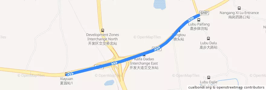 Mapa del recorrido 435路[夏园总站-鹿步(海警基地)总站] de la línea  en 黄埔区.