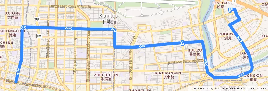 Mapa del recorrido 臺北市 63 內湖舊宗路-臺北車站 (往臺北車站) de la línea  en 臺北市.