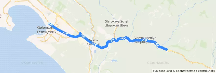 Mapa del recorrido Автобус №112: Геленджик АС - Возрождение de la línea  en городской округ Геленджик.