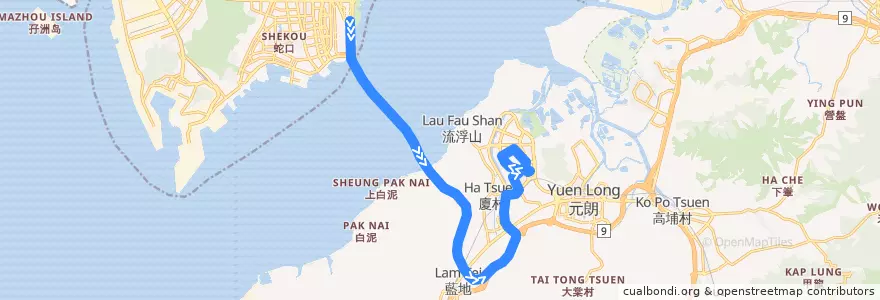 Mapa del recorrido 嶼巴B2P線 New Lantao Bus B2P (深圳灣口岸 Shenzhen Bay Port → 天慈 Tin Tsz) de la línea  en 新界 New Territories.