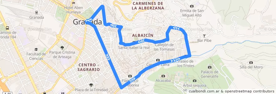 Mapa del recorrido Bus C31: Albaicín → Centro de la línea  en Granada.