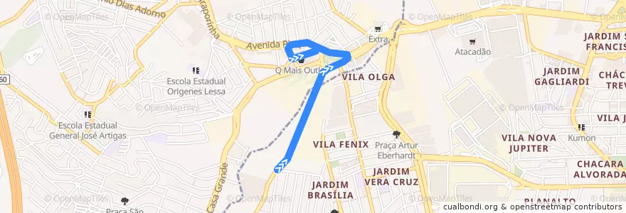 Mapa del recorrido 195: São Bernardo do Campo ( Terminal Ferrazópolis ) - Diadema ( Terminal Piraporinha ) de la línea  en Diadema.