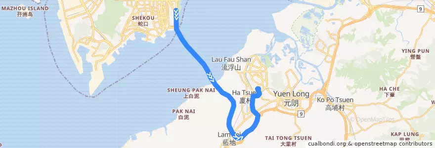 Mapa del recorrido 嶼巴B2X線 New Lantao Bus B2X (深圳灣口岸 Shenzhen Bay Port → 天耀 Tin Yiu) de la línea  en Nuevos Territorios.