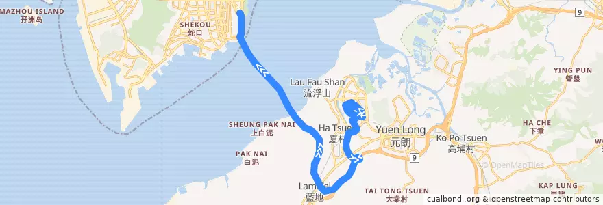 Mapa del recorrido 嶼巴B2P線 New Lantao Bus B2P (天慈 Tin Tsz → 深圳灣口岸 Shenzhen Bay Port) de la línea  en 新界 New Territories.