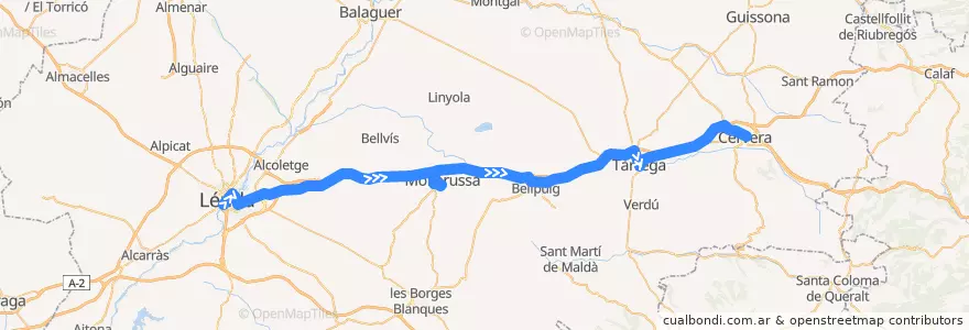 Mapa del recorrido e1: Lleida - Cervera de la línea  en Lérida.