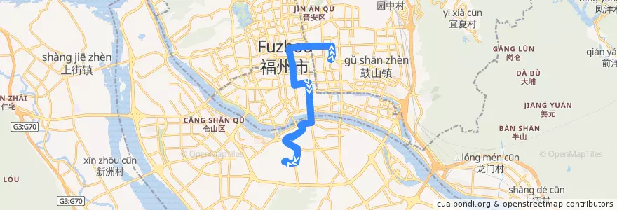 Mapa del recorrido Fuzhou Bus 60 (southbound) de la línea  en 福州市.