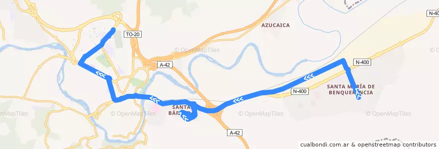 Mapa del recorrido Línea 92: Ambulatorio → Benquerencia de la línea  en Toledo.