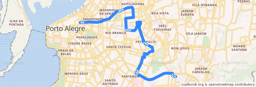 Mapa del recorrido T9 (Centro) de la línea  en Porto Alegre.