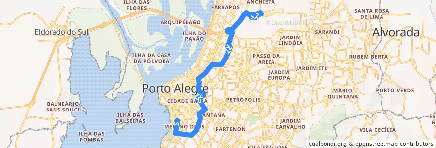 Mapa del recorrido T5 (Sul) de la línea  en Porto Alegre.